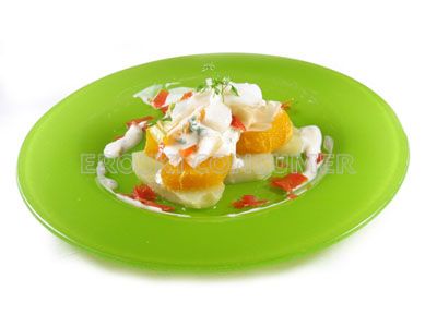 Ensalada de endibia, bacalao y naranja con patata