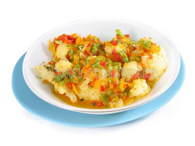 Coliflor en olla rápida con ajo arriero y zanahoria